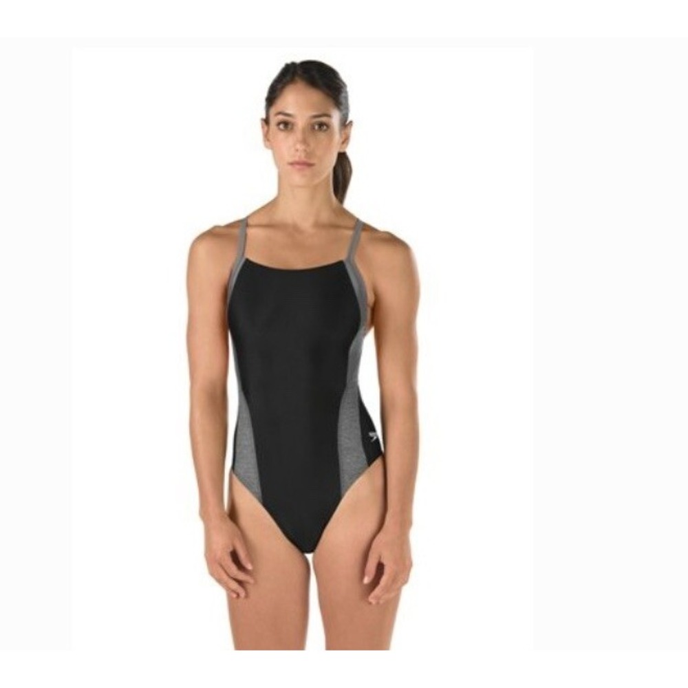 Speedo Women's Relaunch Flyback 1-Piece Swimsuit Black Gray 8/34